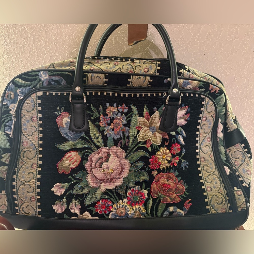 Vintage Beaded Floral Wheely Suitcase